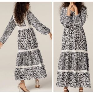 Attic Salt Lara Tiered Floral midi Dress Cotton Lace Cottagecore Prairie